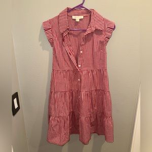 Monteau red and white ruffle sleeve dress, size xs